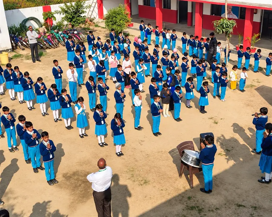 The whole school at morning assembly