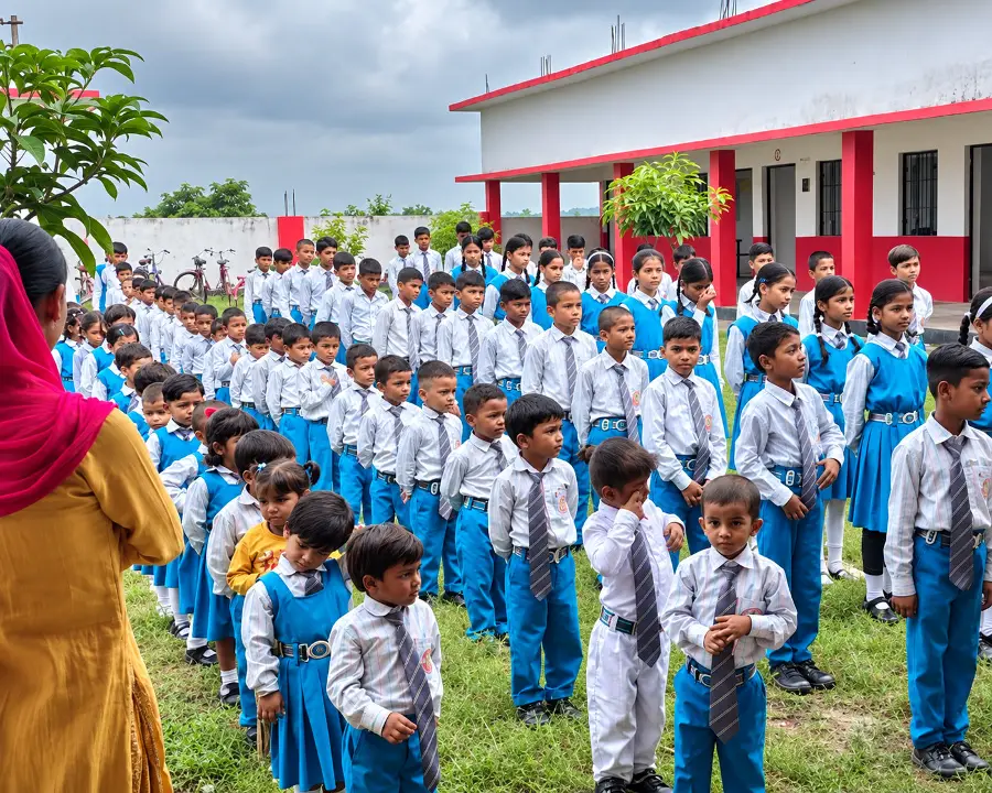 Students lined up in the school ground